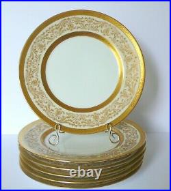 Set of 6 Antique Limoges Bernardaud Raised Gold Porcelain Dinner Plates