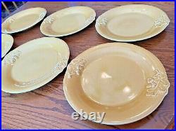 Set of 6 CRATE & BARREL Harvest Oak Leaf Acorn Dinner Plates Gold Yellow Mustard