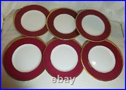 Set of 6 Coalport Athlone Marone Dinner Plates Bone China White Ruby Red Gold