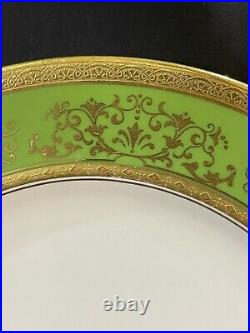 Set of 6 Coalport bone china green & gold large dinner plates