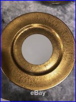 Set of 6 Heinrich & Co. Selb Bavaria 22k Gold Wide Encrusted Dinner Plates 11