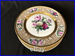 Set of 6 Lamm Dresden 10&1/4 Dinner Plates Pink Fuchsia White Roses Gold Gilt