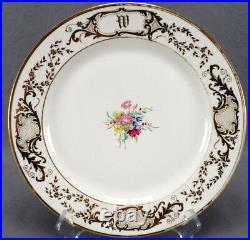 Set of 6 Limoges Hand Painted Floral & Gold W Monogram 9 5/8 Dinner Plates B