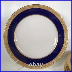 Set of 6 Morgan Belleek Gold Encrusted Cobalt 9 Dinner Plates