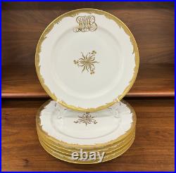 Set of (6) Pickard Gold Decorated & Monogrammed Haviland Limoges Dinner Plates