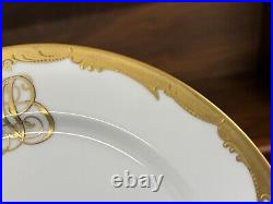 Set of (6) Pickard Gold Decorated & Monogrammed Haviland Limoges Dinner Plates