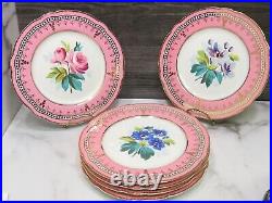 Set of 6 Vintage Pink Rim and Gold Hand Painted Floral Porcelain Plates 9