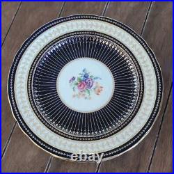 Set of 8 Aynsley Cobalt Blue Gold Floral Dinner Plates