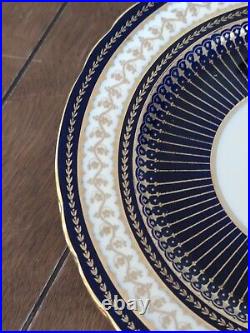 Set of 8 Aynsley Cobalt Blue Gold Floral Dinner Plates