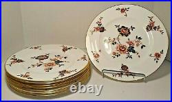 Set of 8 Coalport Khotar Floral Dinner Plates Gold Rim, Fine Bone China, England