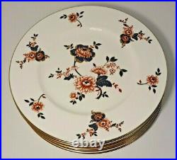 Set of 8 Coalport Khotar Floral Dinner Plates Gold Rim, Fine Bone China, England