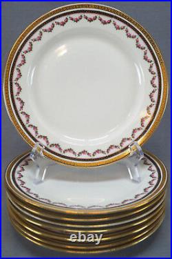 Set of 8 Lanternier Limoges Gold Greek Key & Rose Garlands 8 7/8 Inch Plates