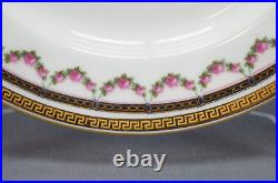 Set of 8 Lanternier Limoges Gold Greek Key & Rose Garlands 8 7/8 Inch Plates