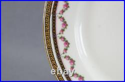 Set of 8 Lanternier Limoges Gold Greek Key & Rose Garlands 8 7/8 Inch Plates