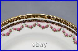 Set of 8 Lanternier Limoges Gold Greek Key & Rose Garlands 8 7/8 Inch Plates