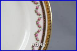 Set of 8 Lanternier Limoges Gold Greek Key & Rose Garlands 8 7/8 Inch Plates