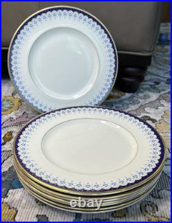 Set of 8 Minton Consort Pattern Blue & Gold 10 5/8 Dinner Plates