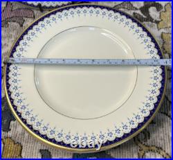 Set of 8 Minton Consort Pattern Blue & Gold 10 5/8 Dinner Plates
