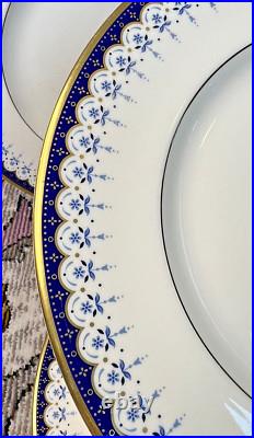 Set of 8 Minton Consort Pattern Blue & Gold 10 5/8 Dinner Plates
