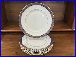 Set of (8) Royal Doulton ROCHELLE Cobalt & Gold Bone China 10 5/8 Dinner Plates