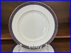 Set of (8) Royal Doulton ROCHELLE Cobalt & Gold Bone China 10 5/8 Dinner Plates