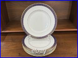 Set of (8) Royal Doulton ROCHELLE Cobalt & Gold Bone China 10 5/8 Dinner Plates