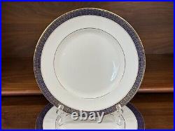 Set of (8) Royal Doulton ROCHELLE Cobalt & Gold Bone China 10 5/8 Dinner Plates