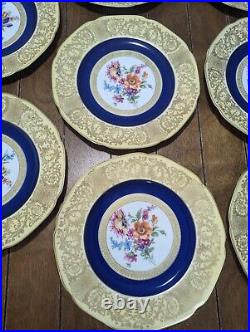 Set of 8 Tirschenreuth Bavaria Floral Dinner Plate Cobalt Blue Gold