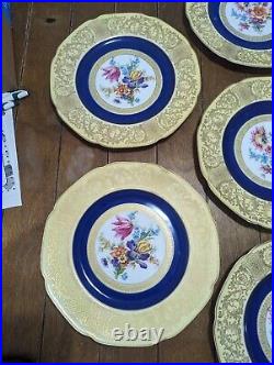 Set of 8 Tirschenreuth Bavaria Floral Dinner Plate Cobalt Blue Gold