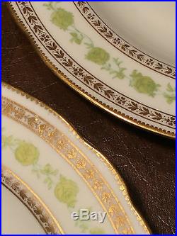 Set of 8 Vintage CAULDON Porcelain 10 Dinner Plates Green Floral/Gold Trim EUC