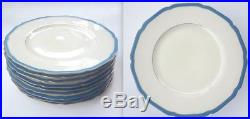 Set of 9 Black Knight Dinner Plates Blue & Gold Scalloped Rim 10 1/8 Vintage