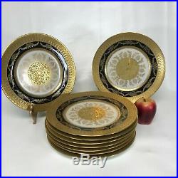 Set of 9 Hutschenreuther Gold Encrusted & Black Rim Dinner Plates