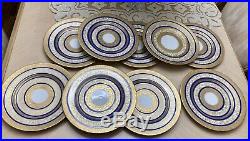 Set of 9 Hutschenreuther Selb Bavaria Dinner Plates with Encrusted Gold & Cobalt