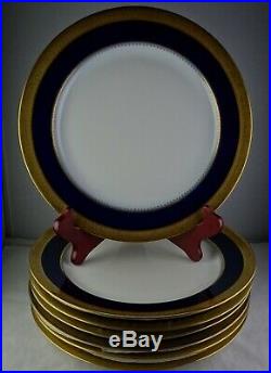 Seven Redon Limoges China Antique Cobalt & Gold Encrusted Dinner Plates