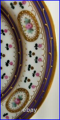 Sevres Purple Floral Basket Gold Encrusted Hand Painted Dessert Plates S/6