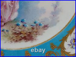 Sevres Style Lady & Cherub Floral Raised Gold Celeste Blue & Gilt Ormolu Plate