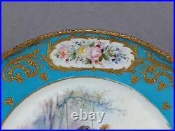 Sevres Style Lady & Cherub Floral Raised Gold Celeste Blue & Gilt Ormolu Plate