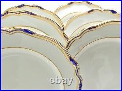 Six (6) Spode Stafford Blue Leaf 10 1/2 Dinner Plates Gold And Blue Scalloped