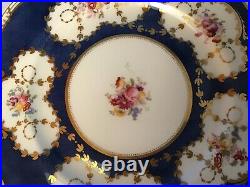 Six George Jones Crescent England 10-1/4 Dinner Plates White Cobalt Floral Gold