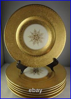 Six Syracuse China Heavy Gold Encrusted Star Center Dinner Cabinet Plates