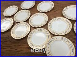 Spaulding Chicago England Porcelain 12 Christmas dinner Plates 10.25 gold rim