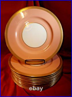 Spectacular Set (12) Lenox 10.5 SALMON PINK / GOLD Dinner Plates ca 1900