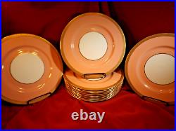 Spectacular Set (12) Lenox 10.5 SALMON PINK / GOLD Dinner Plates ca 1900