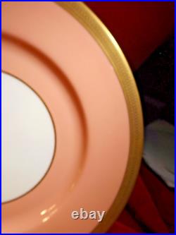 Spectacular Set (12) Lenox 10.5 SALMON PINK / GOLD Dinner Plates ca 1900