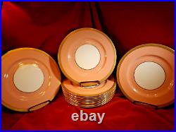 Spectacular Set (12) Lenox 10.5 SALMON PINK / GOLD Dinner Plates ca 1900