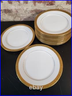 Spiegel Etched In Gold 9520 11 Set of 12 Porcelain Dinner Plates Dishes