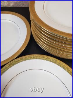 Spiegel Etched In Gold 9520 11 Set of 12 Porcelain Dinner Plates Dishes