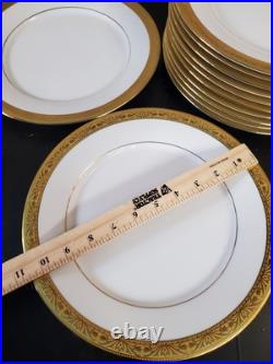 Spiegel Etched In Gold 9520 11 Set of 12 Porcelain Dinner Plates Dishes