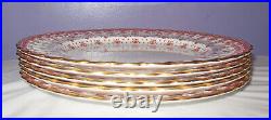 Spode Bone China Y7481 FLEUR DE LYS Red Set of Five 10 Dinner Plates Gold Rim