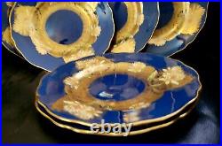Spode Chinoiserie Cobalt Gold Encrusted 9 Dinner Cabinet Plates 6 Set Lotus